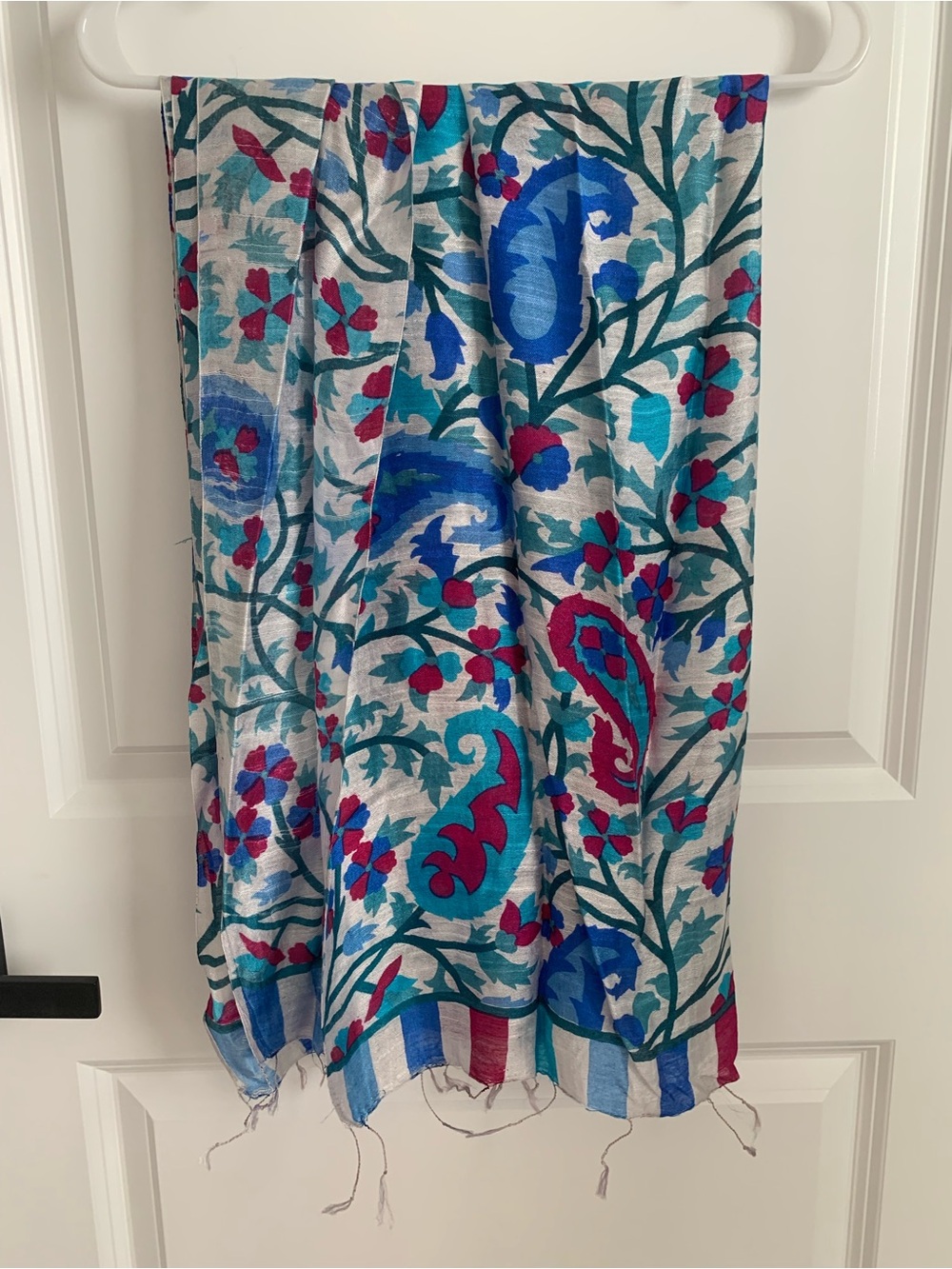 New Turkish Silk Wool Blend Scarf • Textured Floral Paisley Pashmina Shawl Wrap